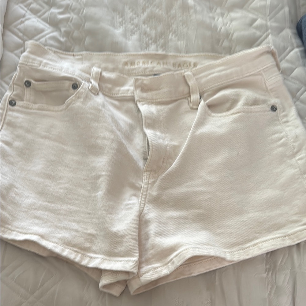 American Eagle Outfitters Cream Jean Shorts Distressed Mid-Rise